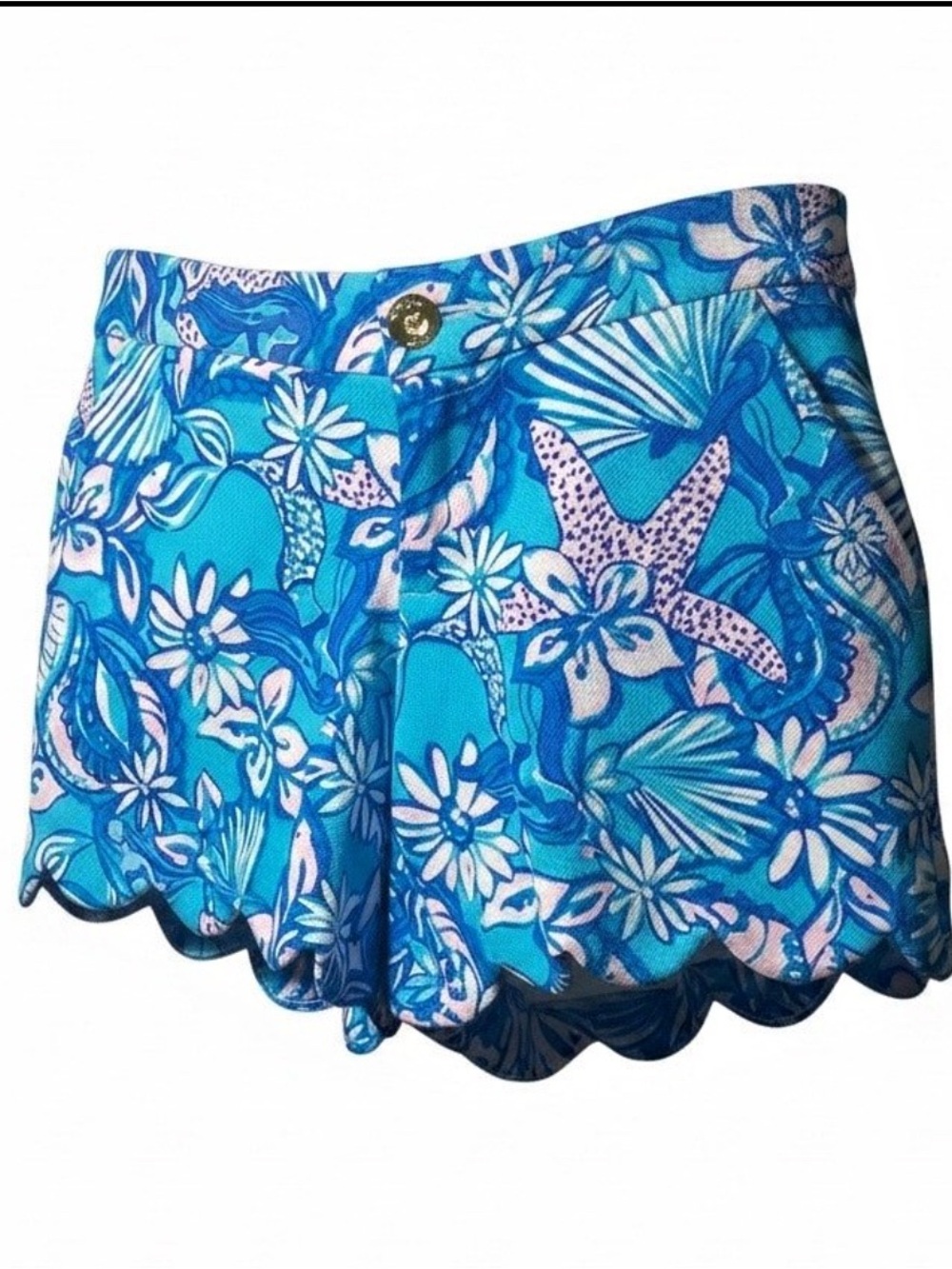 Lilly Pulitzer Blue & Pink Tropical Scallop Hem Shorts 12